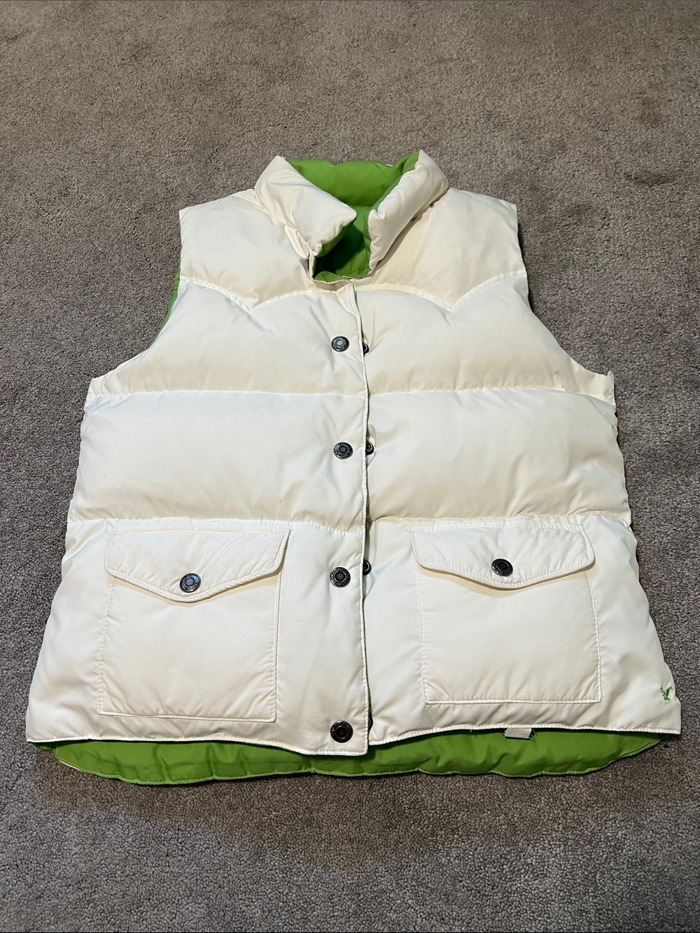 Vintage American Eagle Puffer Vest Reversible Green White Size small